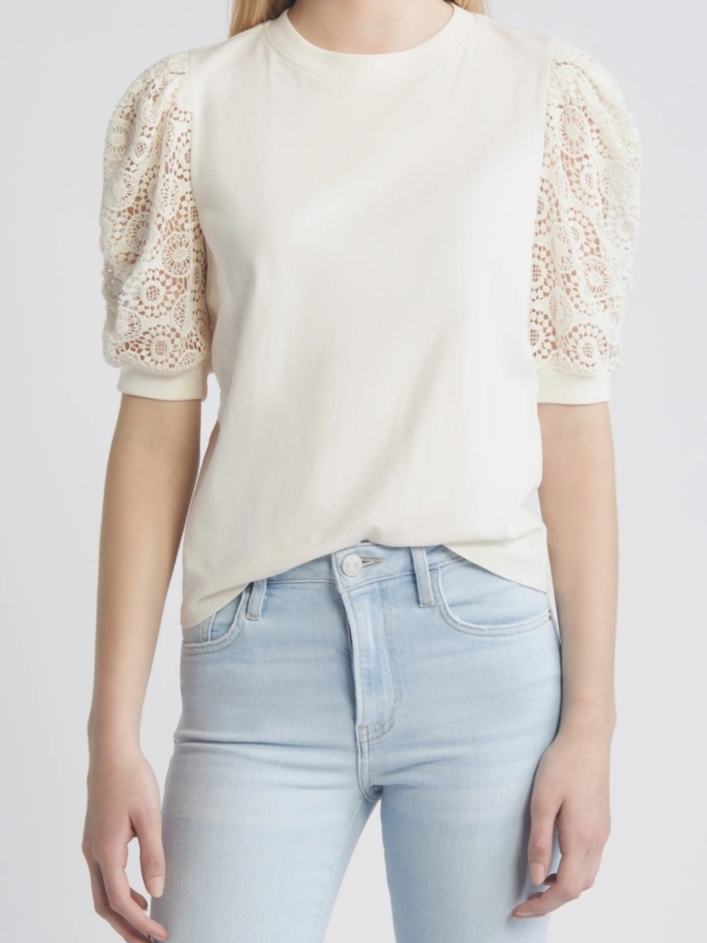 Frame Frankie Lace Puff Sleeve T-Shirt Cream size XS NWT